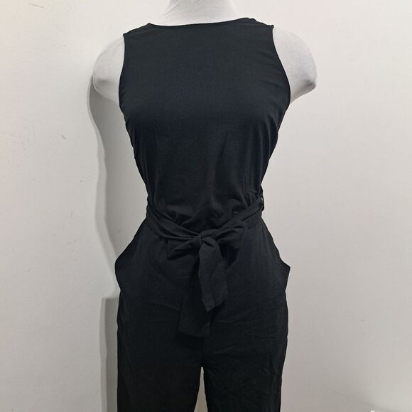 Marine Layer Tencel Blend Eloise Belted Jumpsuit Peekaboo Cutout XS Black NWT - Picture 15 of 15